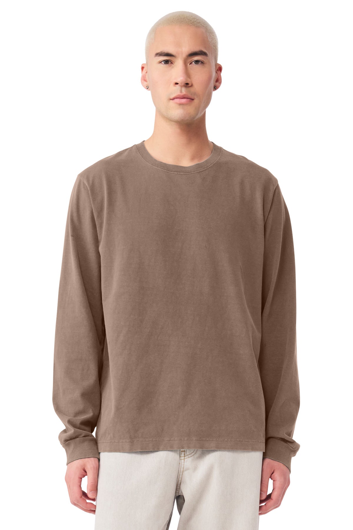 BELLA+CANVAS Unisex Heavyweight Garment-Dyed Long Sleeve Tee BC4851GD - Washed Cocoa - front