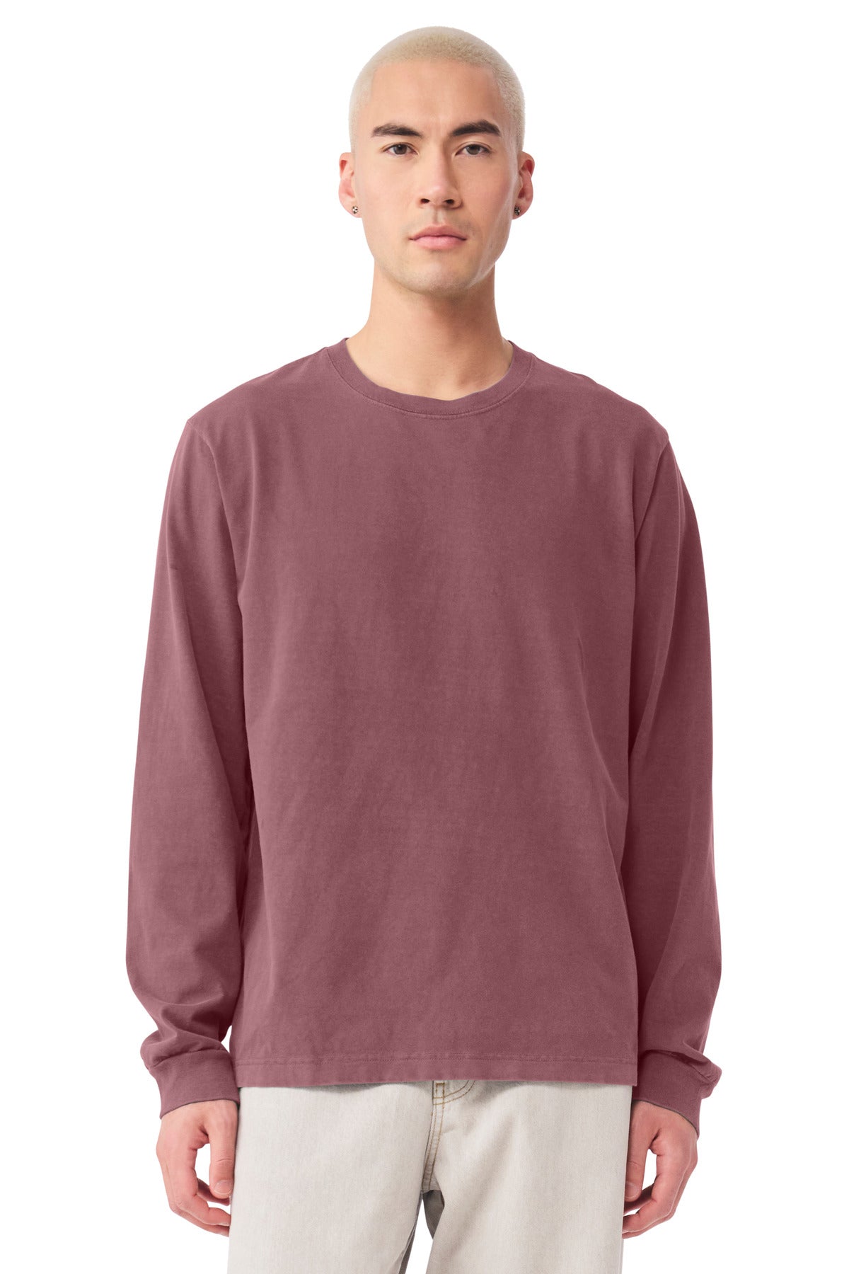 BELLA+CANVAS Unisex Heavyweight Garment-Dyed Long Sleeve Tee BC4851GD - Washed Maroon - front