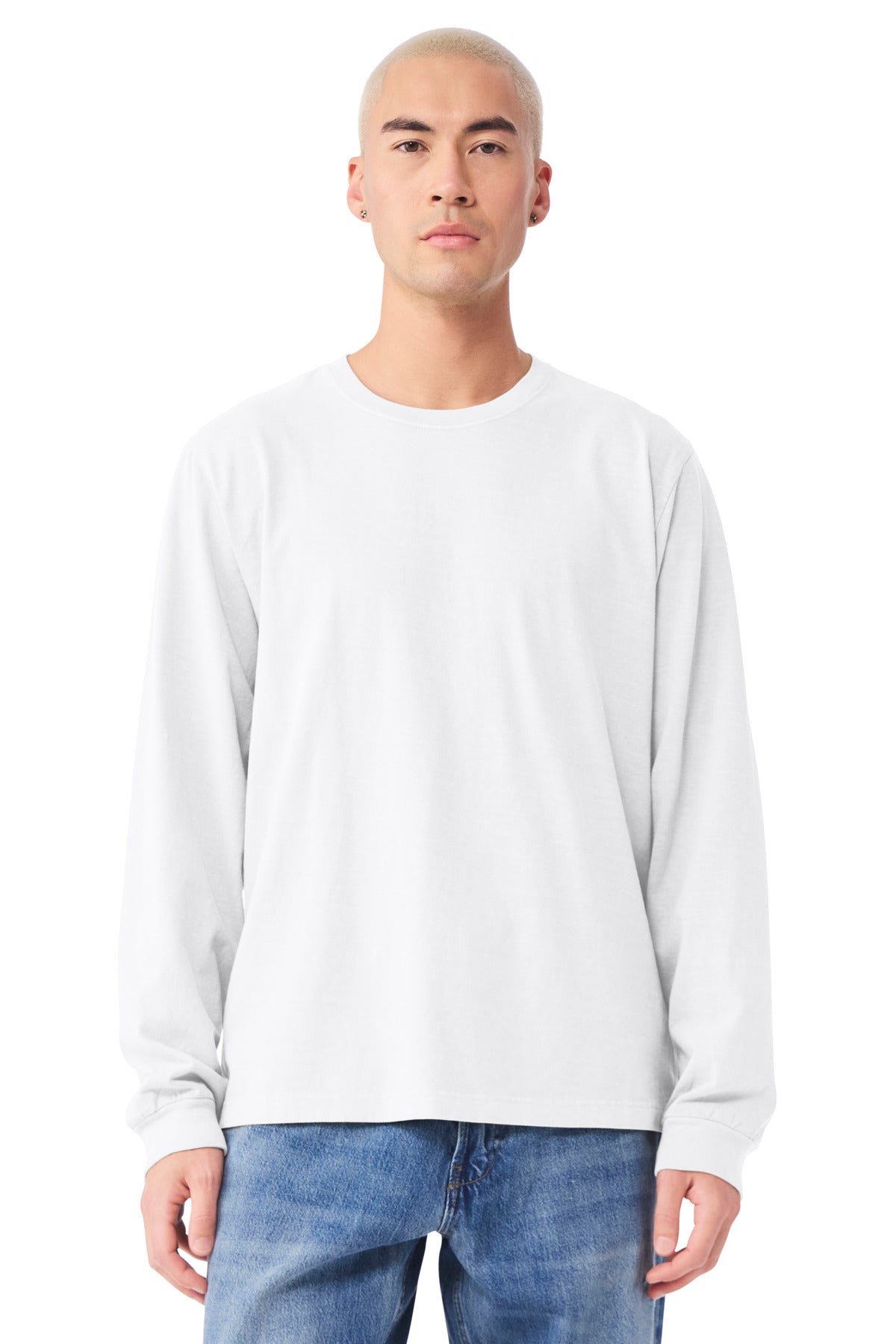 BELLA+CANVAS Unisex Heavyweight Garment-Dyed Long Sleeve Tee BC4851GD - White - front