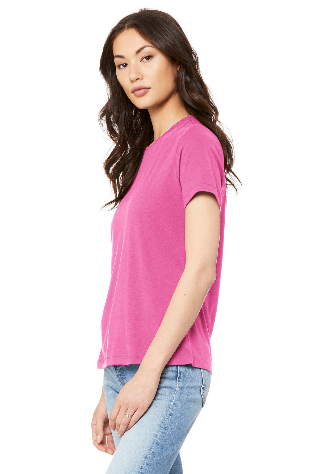 BELLA+CANVAS Women's Relaxed Jersey Short Sleeve Tee. BC6400 - Charity Pink - side