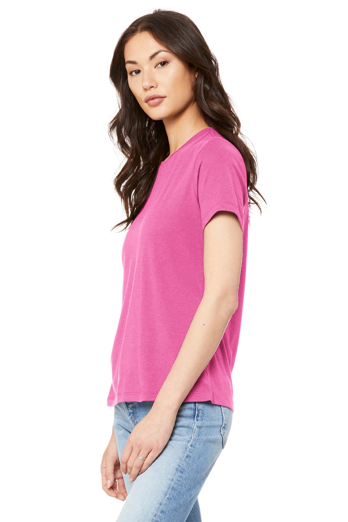 BELLA+CANVAS Women's Relaxed Jersey Short Sleeve Tee. BC6400 - Charity Pink - side