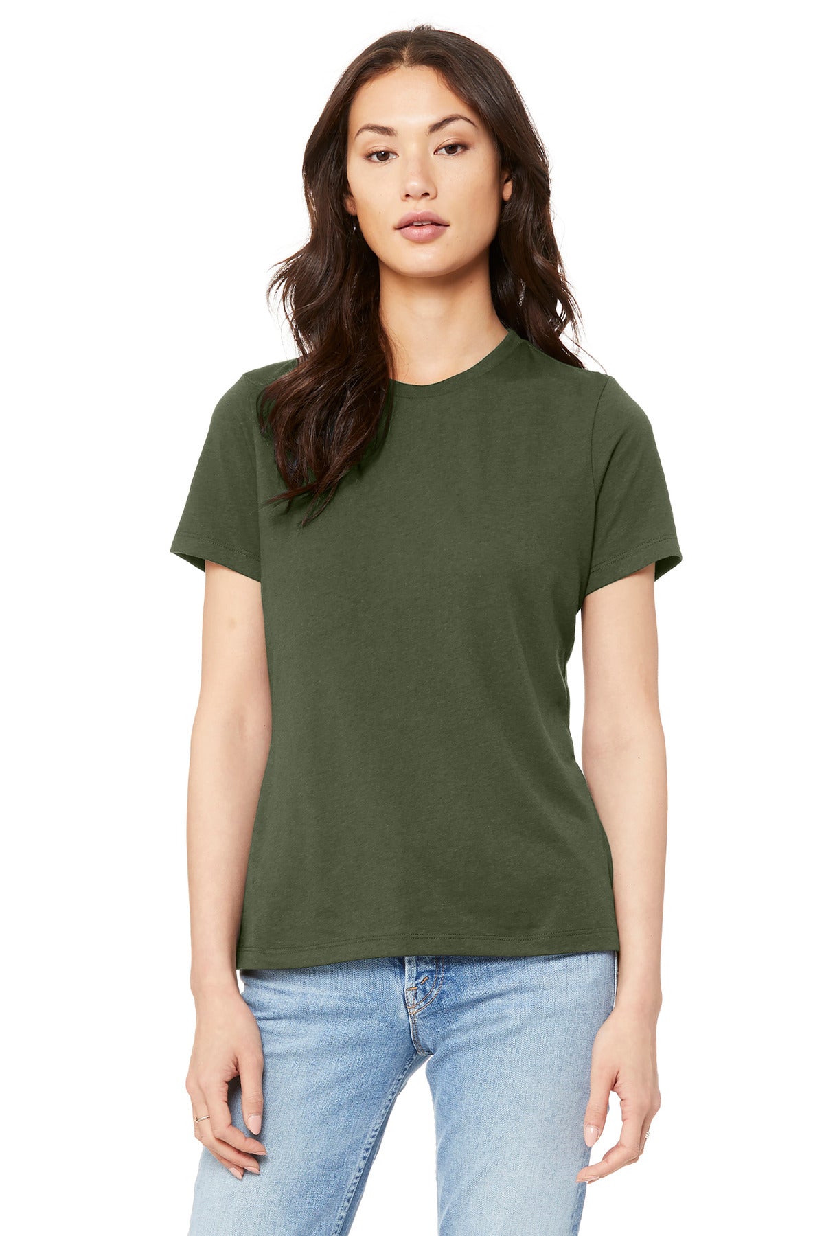 BELLA+CANVAS Women's Relaxed Jersey Short Sleeve Tee. BC6400 - Military Green - front