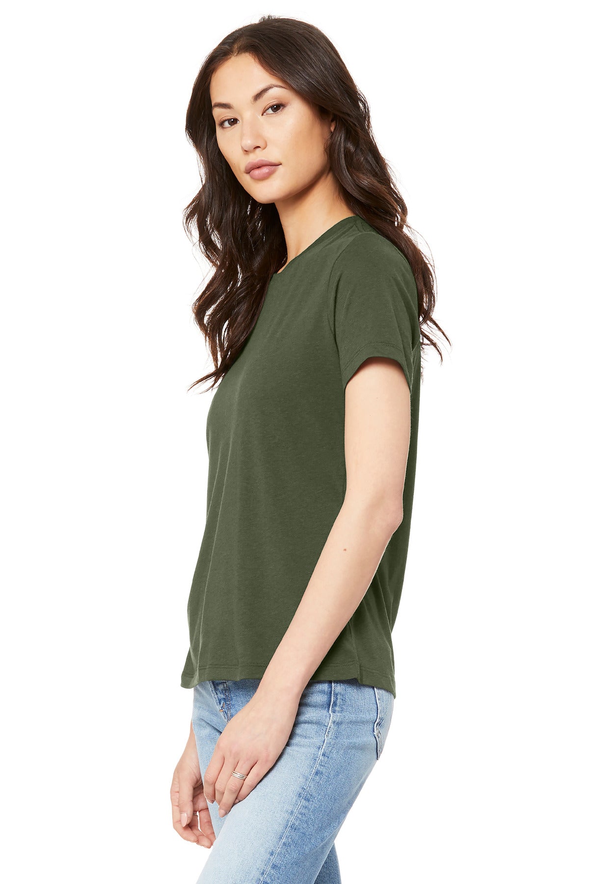 BELLA+CANVAS Women's Relaxed Jersey Short Sleeve Tee. BC6400 - Military Green - side
