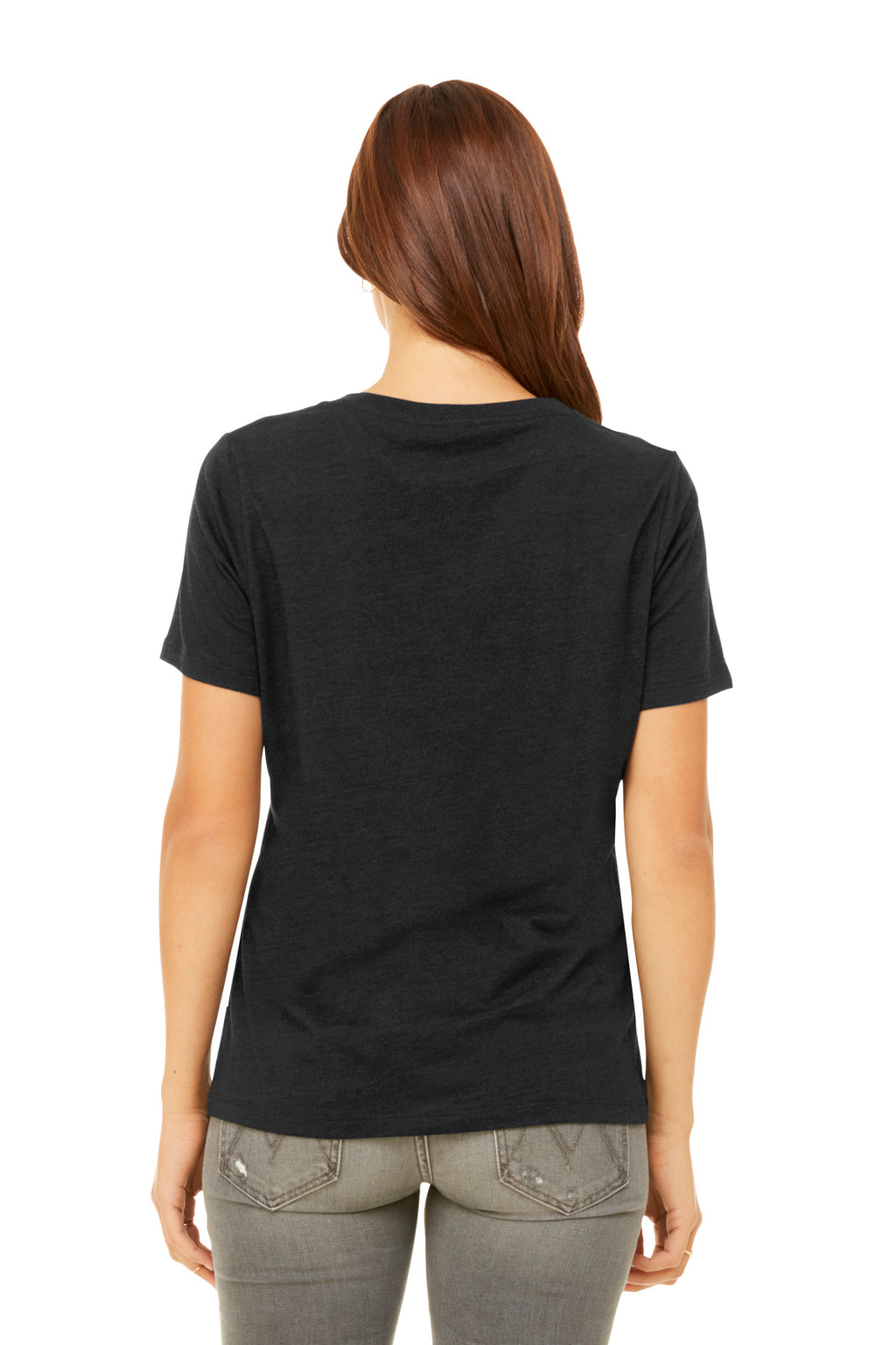 BELLA+CANVAS Women's Relaxed Heather CVC V-Neck Tee BC6405CVC - Black Heather - back