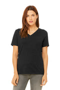 BELLA+CANVAS Women's Relaxed Heather CVC V-Neck Tee BC6405CVC - Black Heather - front
