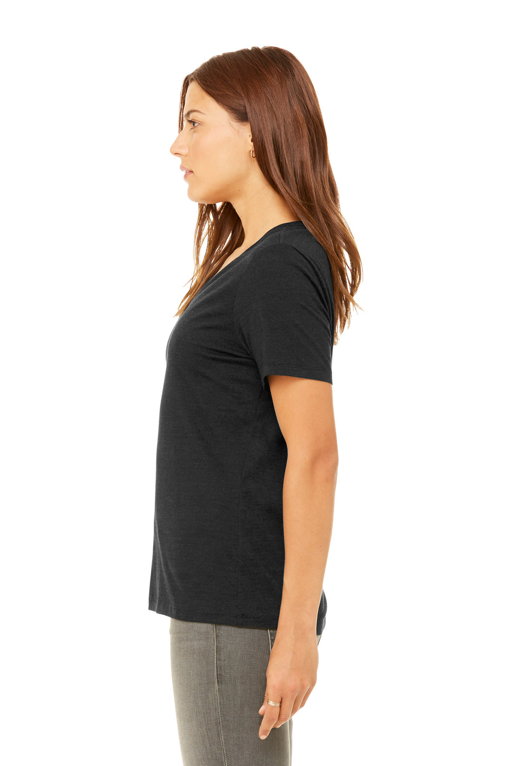 BELLA+CANVAS Women's Relaxed Heather CVC V-Neck Tee BC6405CVC - Black Heather - side
