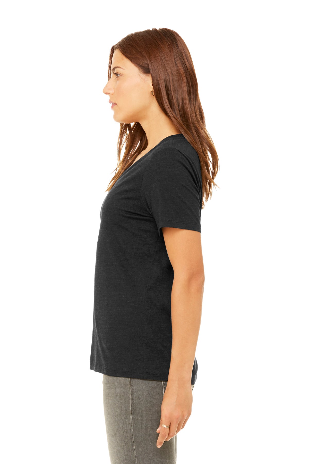 BELLA+CANVAS Women's Relaxed Heather CVC V-Neck Tee BC6405CVC - Black Heather - side