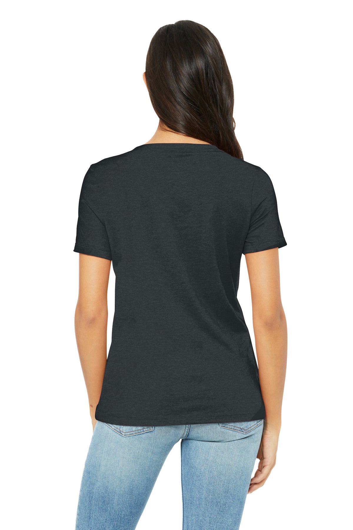 BELLA+CANVAS Women's Relaxed Heather CVC V-Neck Tee BC6405CVC - Dark Grey Heather - back
