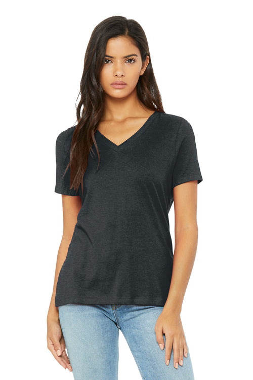 BELLA+CANVAS Women's Relaxed Heather CVC V-Neck Tee BC6405CVC - Dark Grey Heather - front