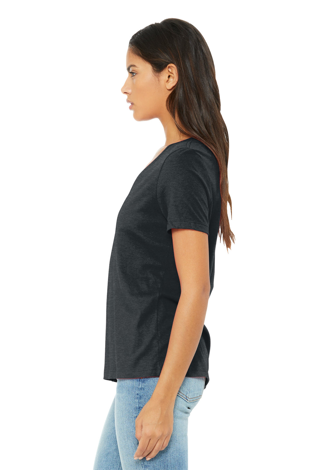 BELLA+CANVAS Women's Relaxed Heather CVC V-Neck Tee BC6405CVC - Dark Grey Heather - side