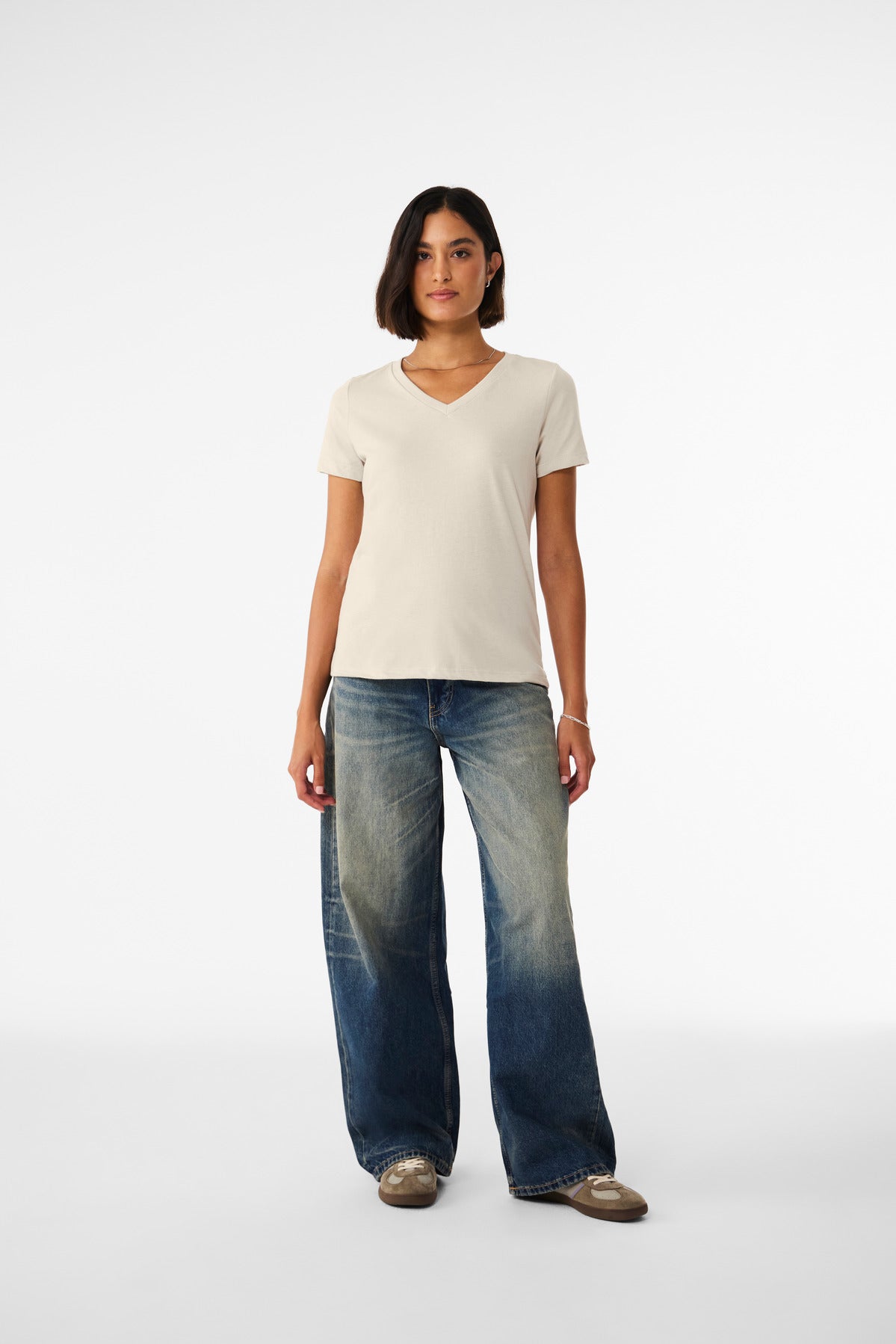 BELLA+CANVAS Women's Relaxed Heather CVC V-Neck Tee BC6405CVC - Heather Dust - front