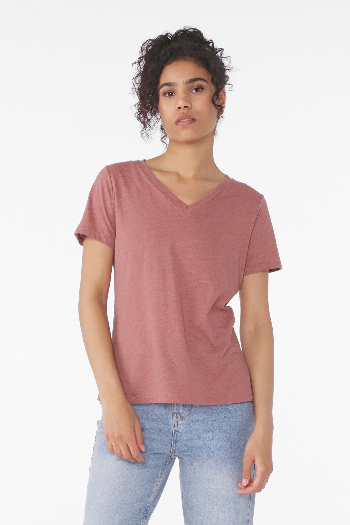 BELLA+CANVAS Women's Relaxed Heather CVC V-Neck Tee BC6405CVC - Heather Mauve - front