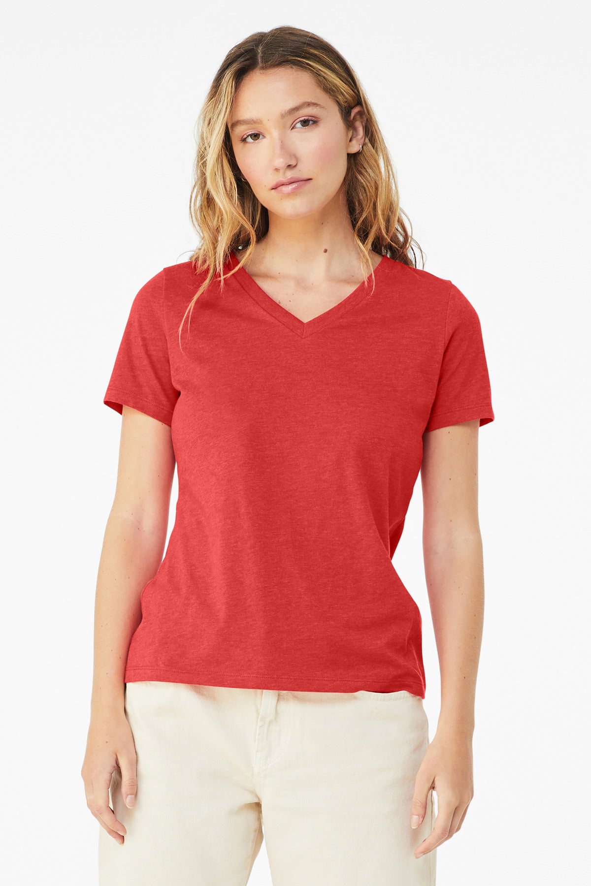 BELLA+CANVAS Women's Relaxed Heather CVC V-Neck Tee BC6405CVC - Heather Red - front