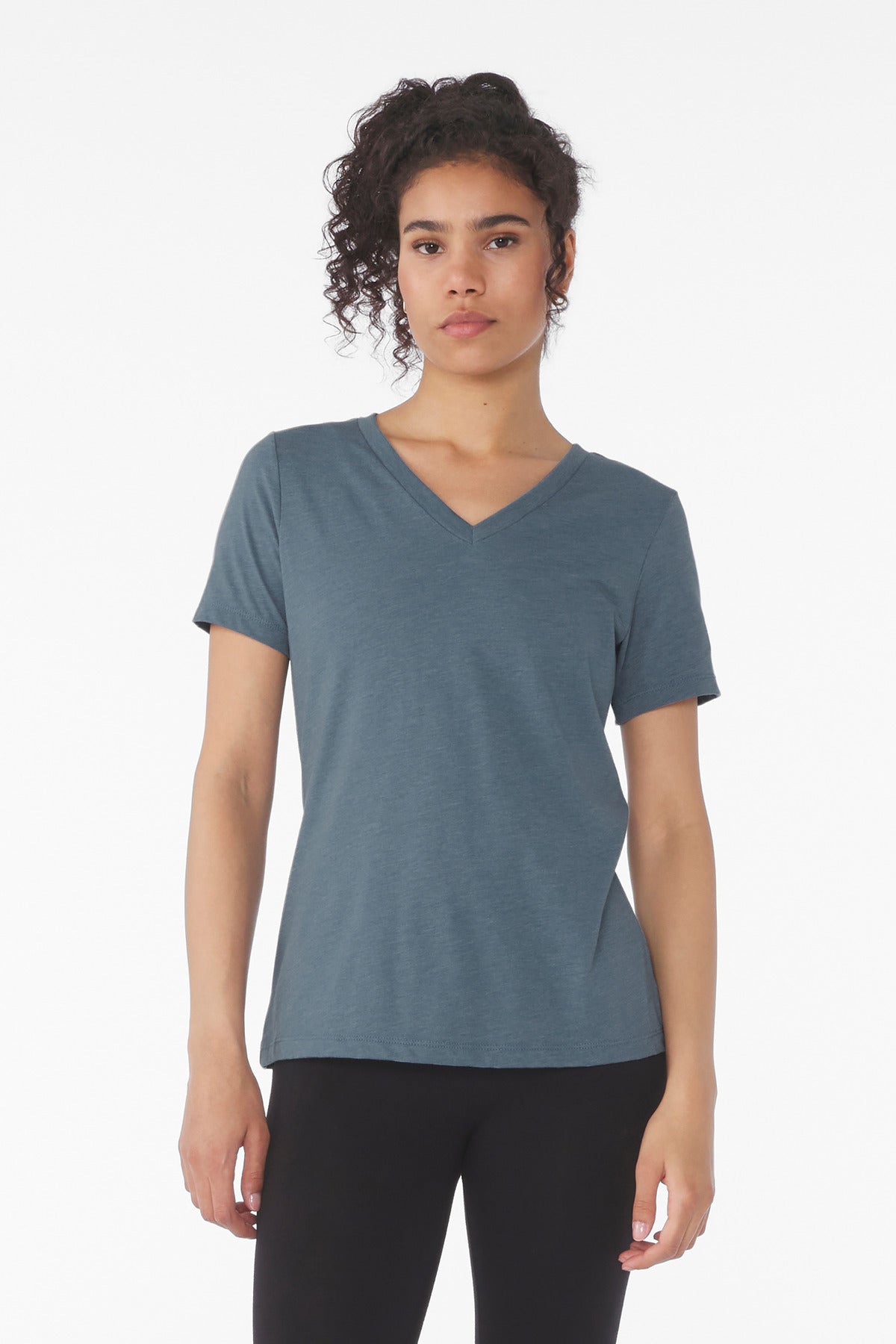 BELLA+CANVAS Women's Relaxed Heather CVC V-Neck Tee BC6405CVC - Heather Slate - front
