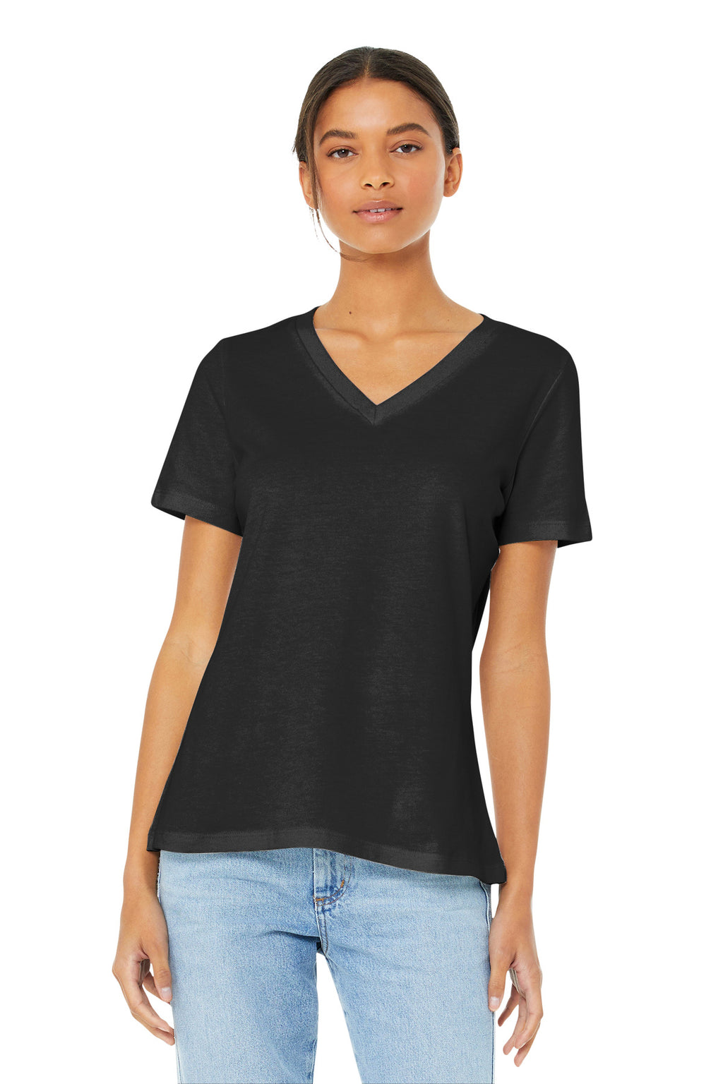 BELLA+CANVAS Women's Relaxed Jersey Short Sleeve V-Neck Tee. BC6405 - Black - front