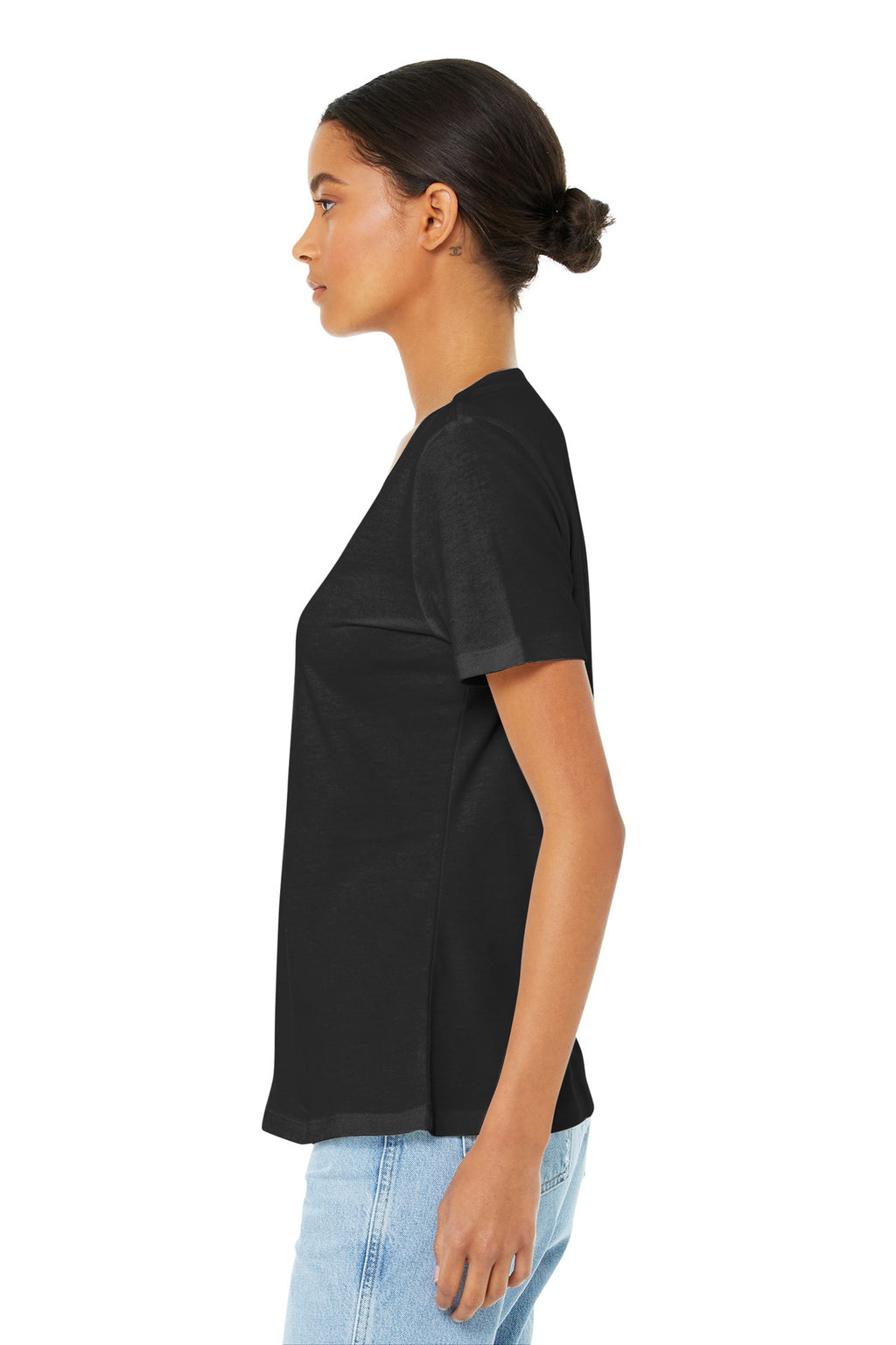 BELLA+CANVAS Women's Relaxed Jersey Short Sleeve V-Neck Tee. BC6405 - Black - side