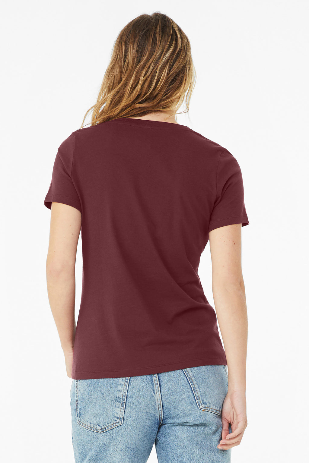 BELLA+CANVAS Women's Relaxed Jersey Short Sleeve V-Neck Tee. BC6405 - Maroon - back