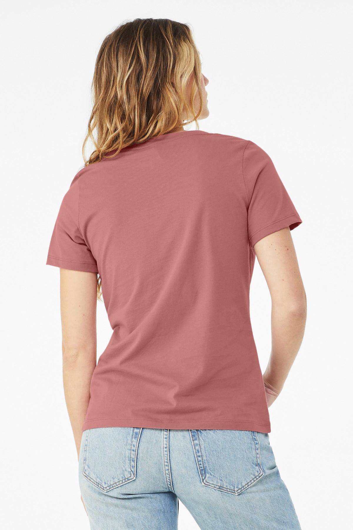 BELLA+CANVAS Women's Relaxed Jersey Short Sleeve V-Neck Tee. BC6405 - Mauve - back