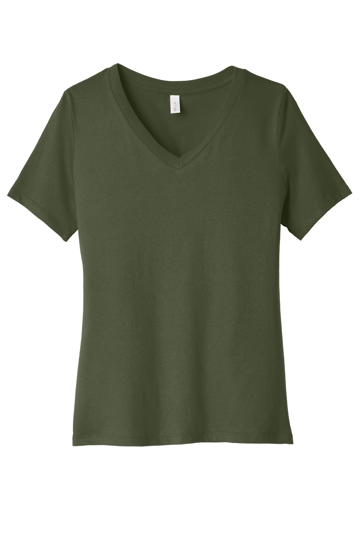 BELLA+CANVAS Women's Relaxed Jersey Short Sleeve V-Neck Tee. BC6405 - Military Green - front
