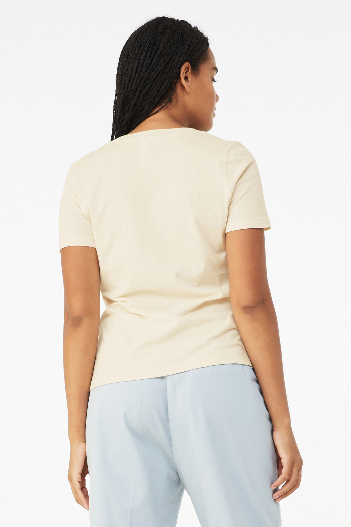 BELLA+CANVAS Women's Relaxed Jersey Short Sleeve V-Neck Tee. BC6405 - Natural - back
