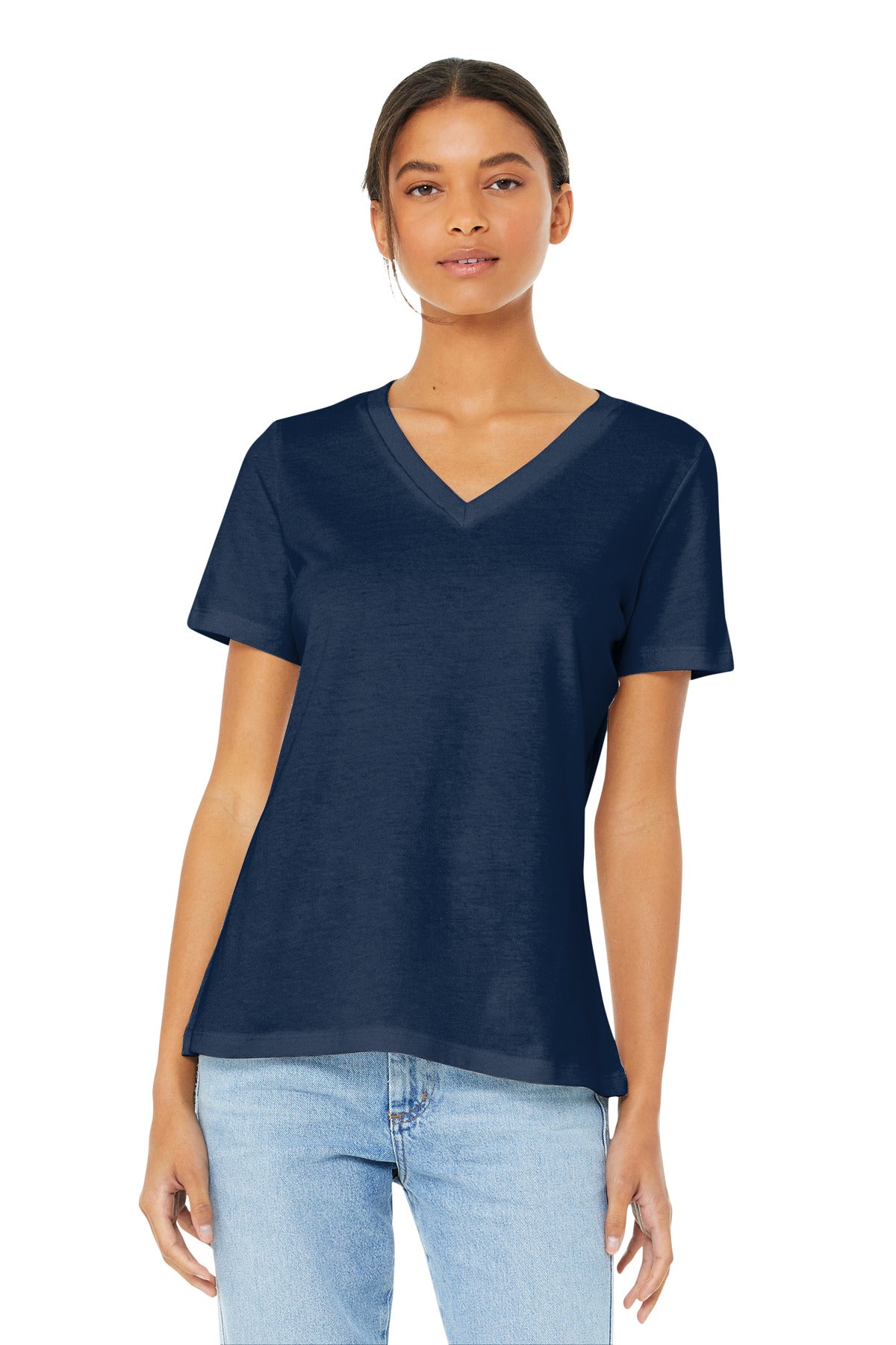 BELLA+CANVAS Women's Relaxed Jersey Short Sleeve V-Neck Tee. BC6405 - Navy - front