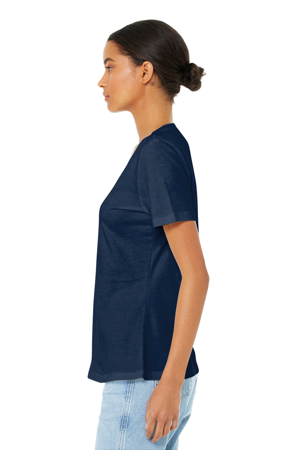 BELLA+CANVAS Women's Relaxed Jersey Short Sleeve V-Neck Tee. BC6405 - Navy - side