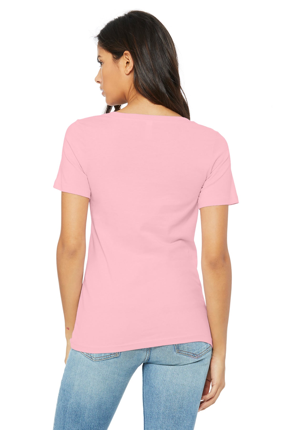 BELLA+CANVAS Women's Relaxed Jersey Short Sleeve V-Neck Tee. BC6405 - Pink - back