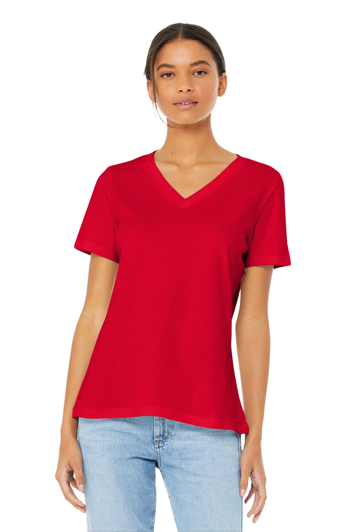 BELLA+CANVAS Women's Relaxed Jersey Short Sleeve V-Neck Tee. BC6405 - Red - front
