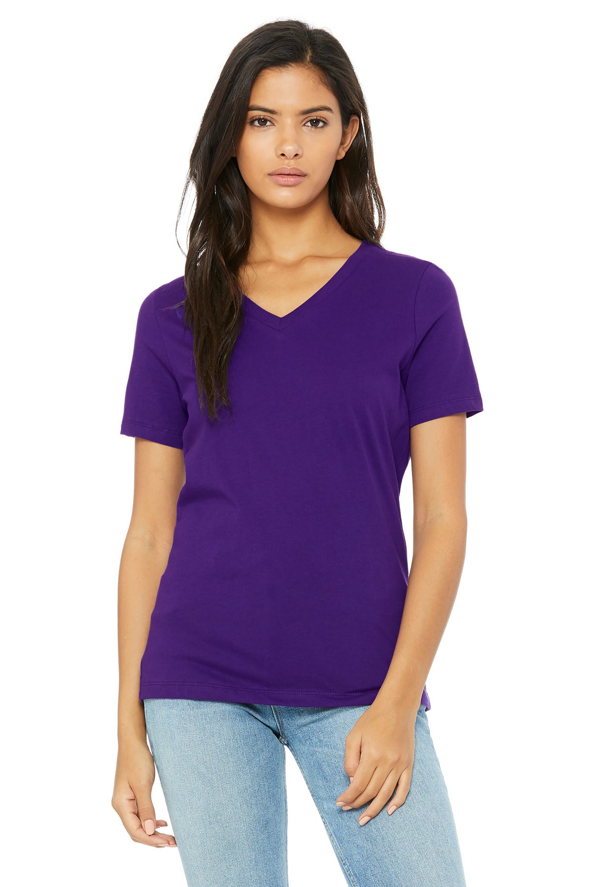 BELLA+CANVAS Women's Relaxed Jersey Short Sleeve V-Neck Tee. BC6405 - Team Purple - front