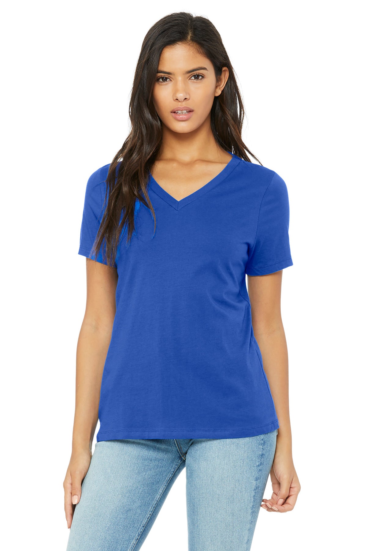BELLA+CANVAS Women's Relaxed Jersey Short Sleeve V-Neck Tee. BC6405 - True Royal - front