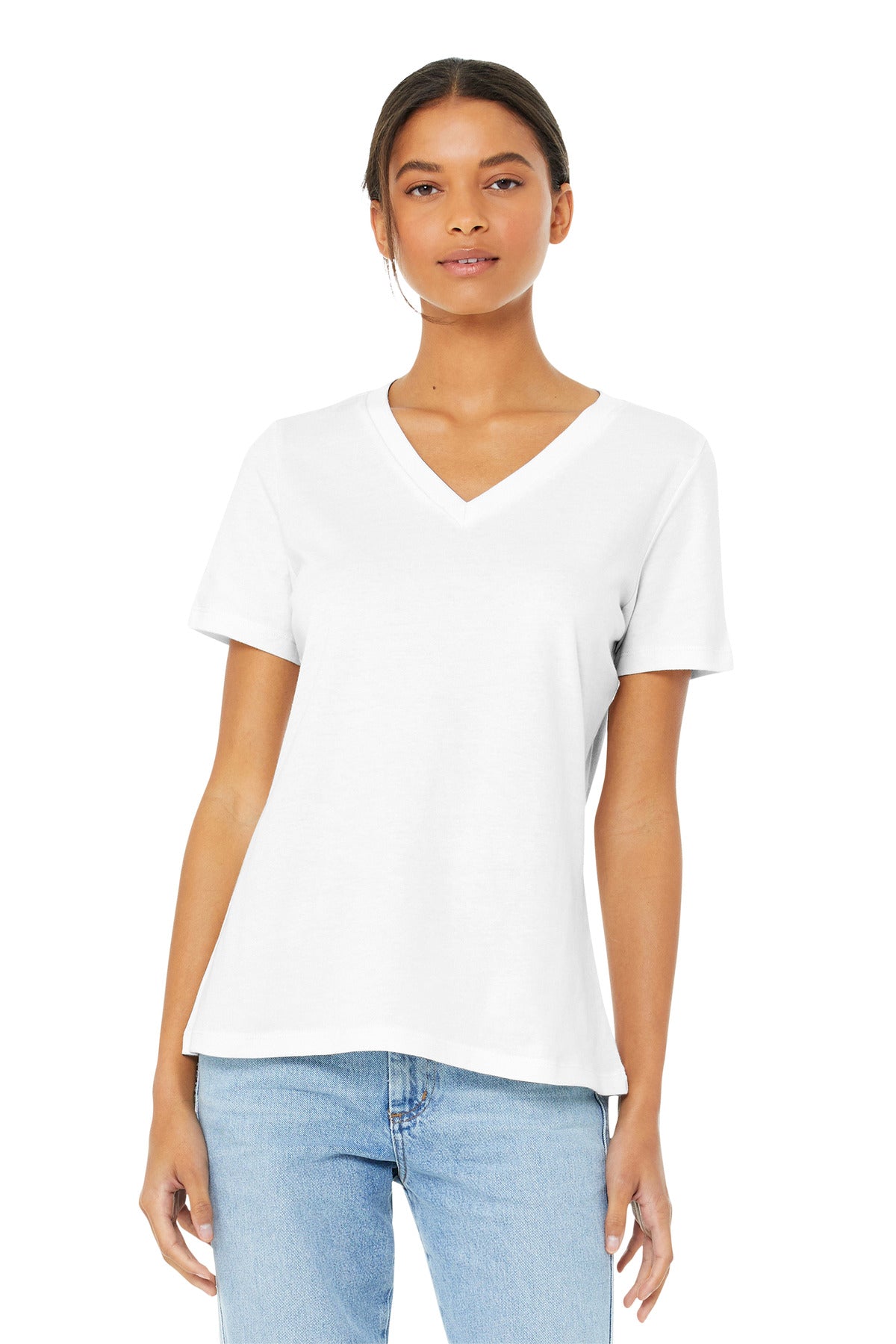 BELLA+CANVAS Women's Relaxed Jersey Short Sleeve V-Neck Tee. BC6405 - White - front