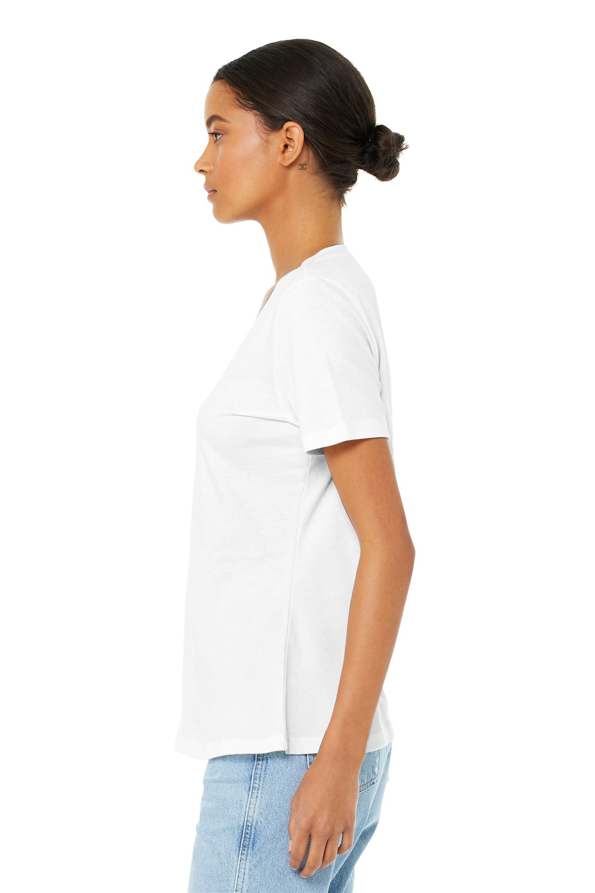 BELLA+CANVAS Women's Relaxed Jersey Short Sleeve V-Neck Tee. BC6405 - White - side