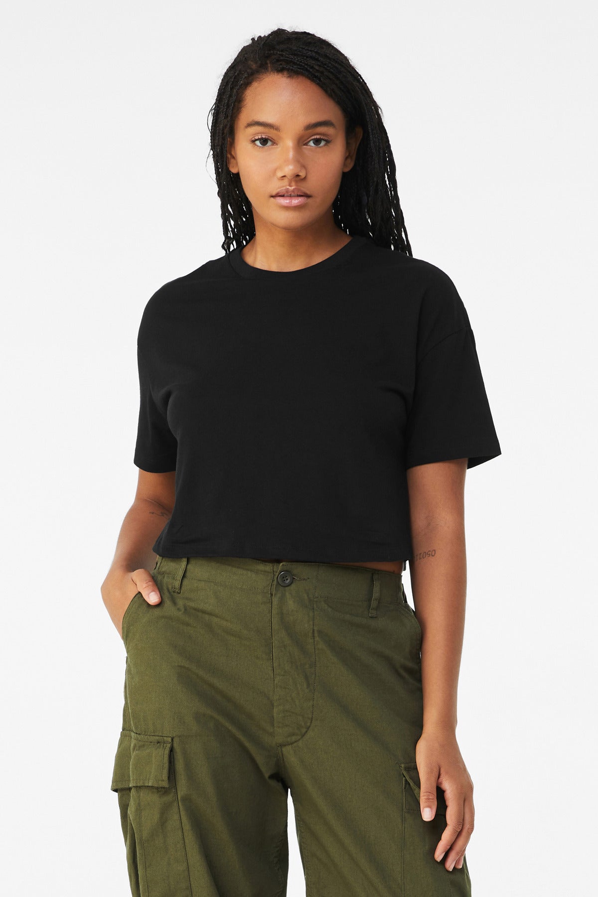 BELLA+CANVAS Women's Jersey Crop Tee BC6482 - Black - front