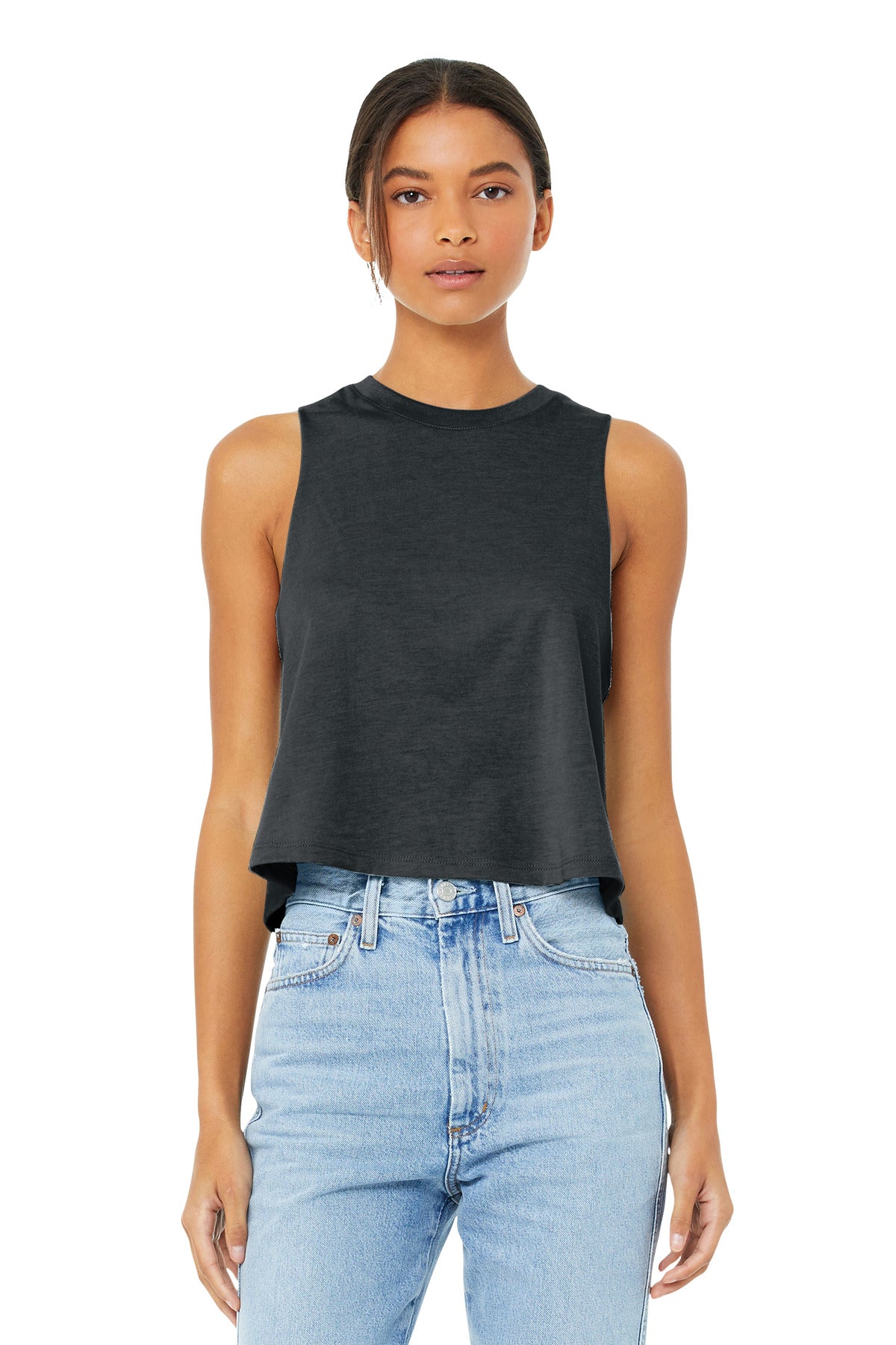 BELLA+CANVAS Women's Racerback Cropped Tank. BC6682 - Dark Grey Heather - front