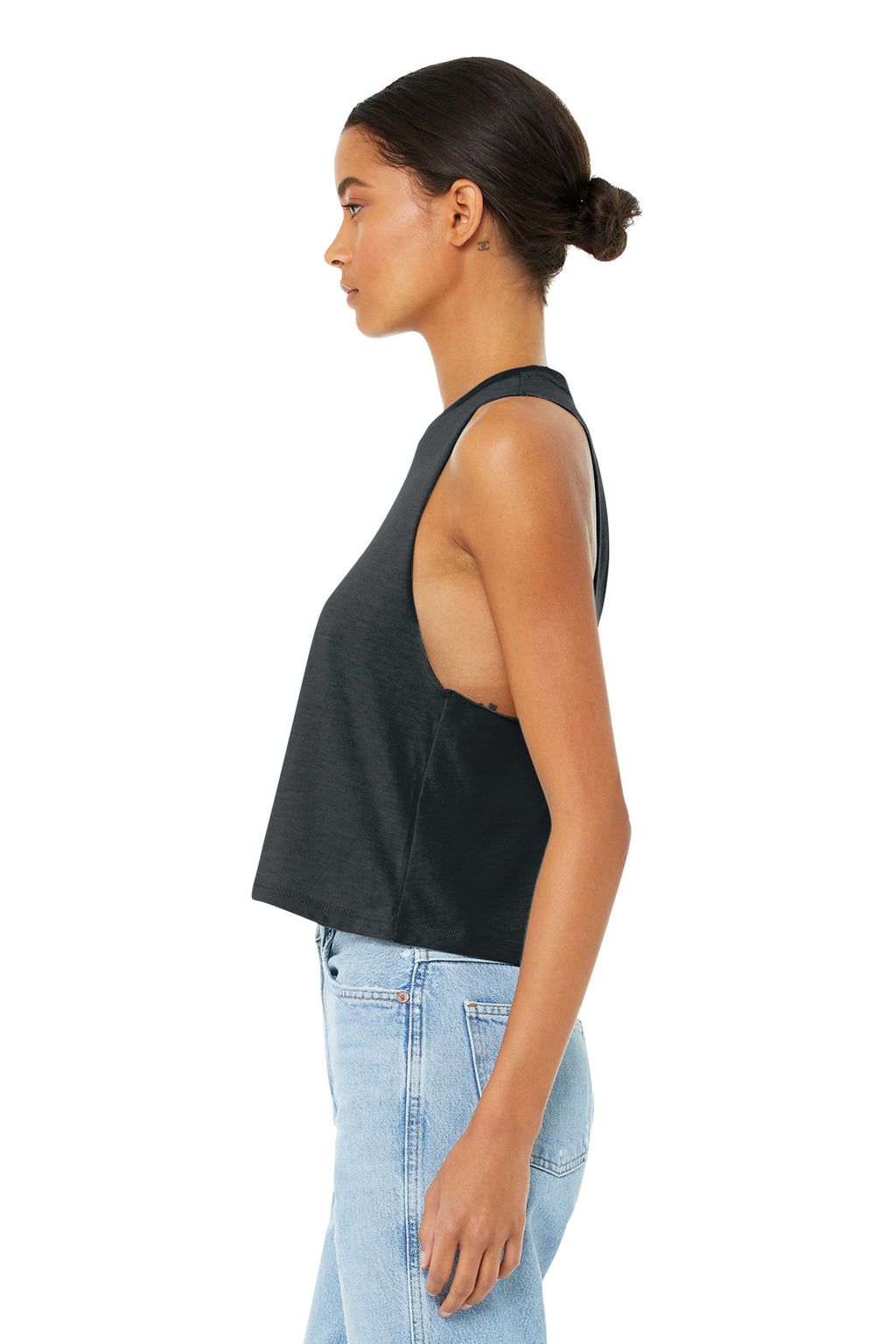 BELLA+CANVAS Women's Racerback Cropped Tank. BC6682 - Dark Grey Heather - side