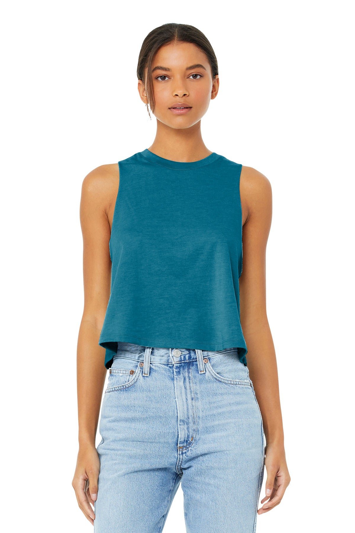 BELLA+CANVAS Women's Racerback Cropped Tank. BC6682 - Heather Deep Teal - front