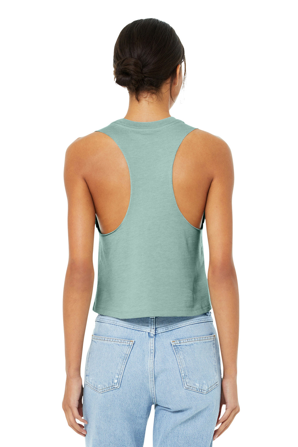 BELLA+CANVAS Women's Racerback Cropped Tank. BC6682 - Heather Dusty Blue - back