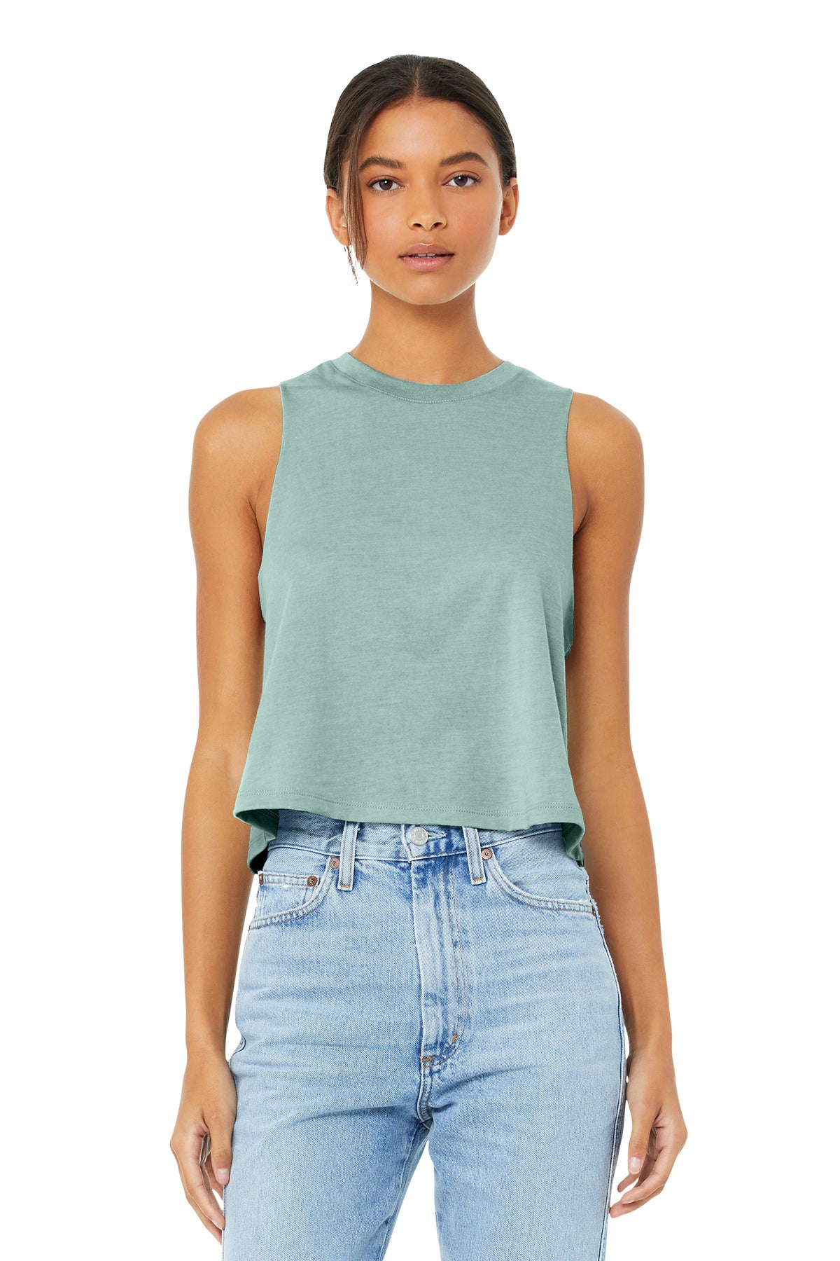BELLA+CANVAS Women's Racerback Cropped Tank. BC6682 - Heather Dusty Blue - front