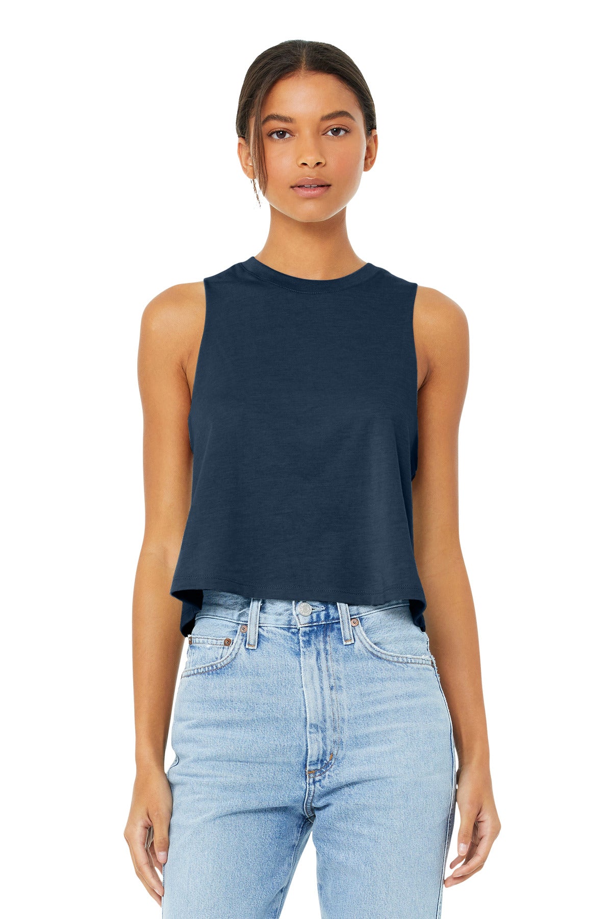 BELLA+CANVAS Women's Racerback Cropped Tank. BC6682 - Heather Navy - front