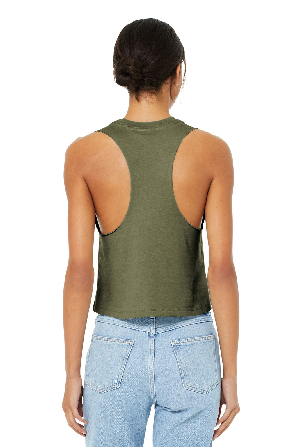 BELLA+CANVAS Women's Racerback Cropped Tank. BC6682 - Heather Olive - back