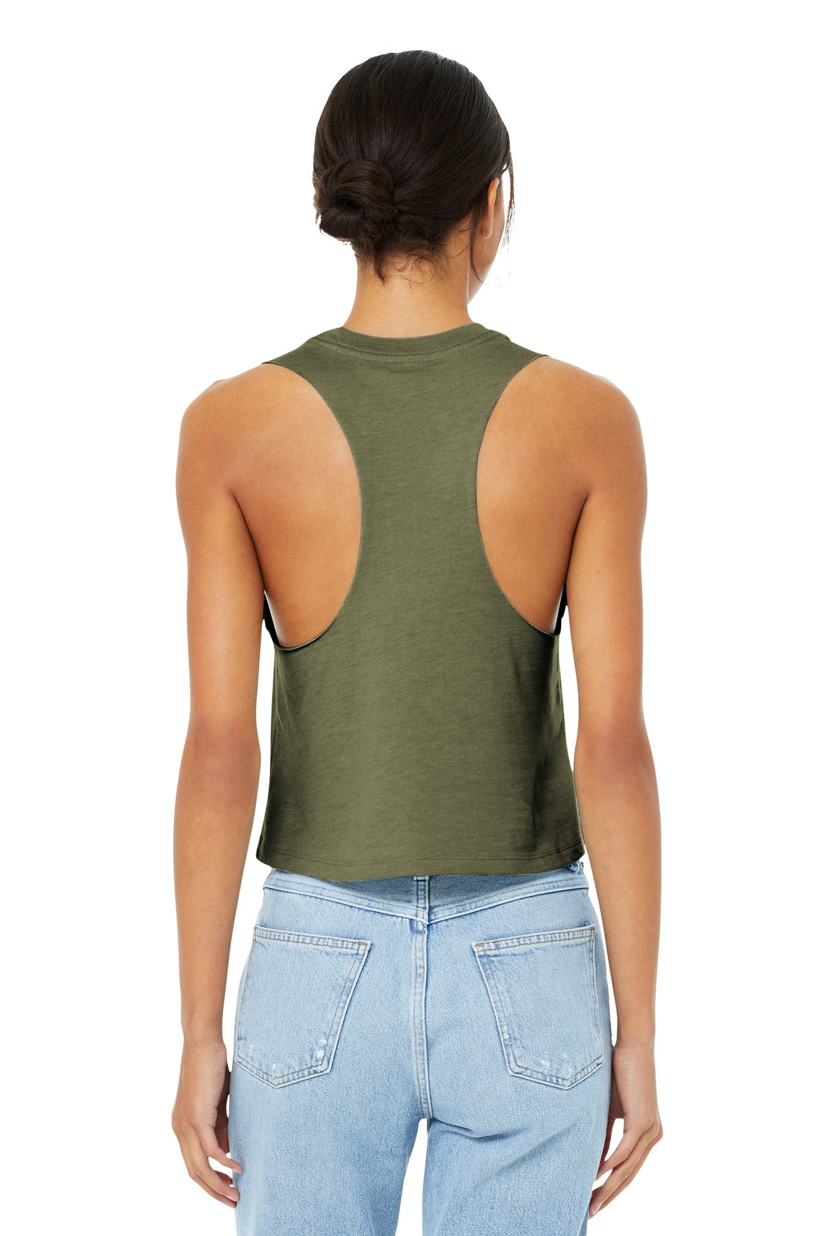 BELLA+CANVAS Women's Racerback Cropped Tank. BC6682 - Heather Olive - back
