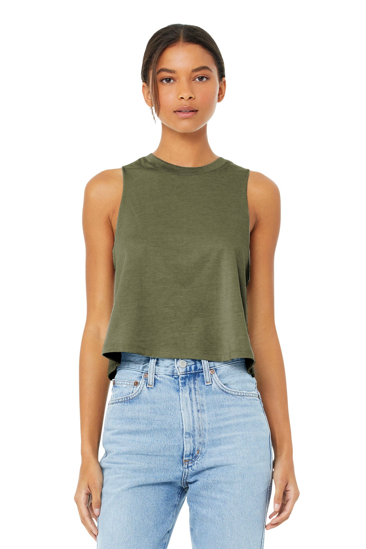 BELLA+CANVAS Women's Racerback Cropped Tank. BC6682 - Heather Olive - front