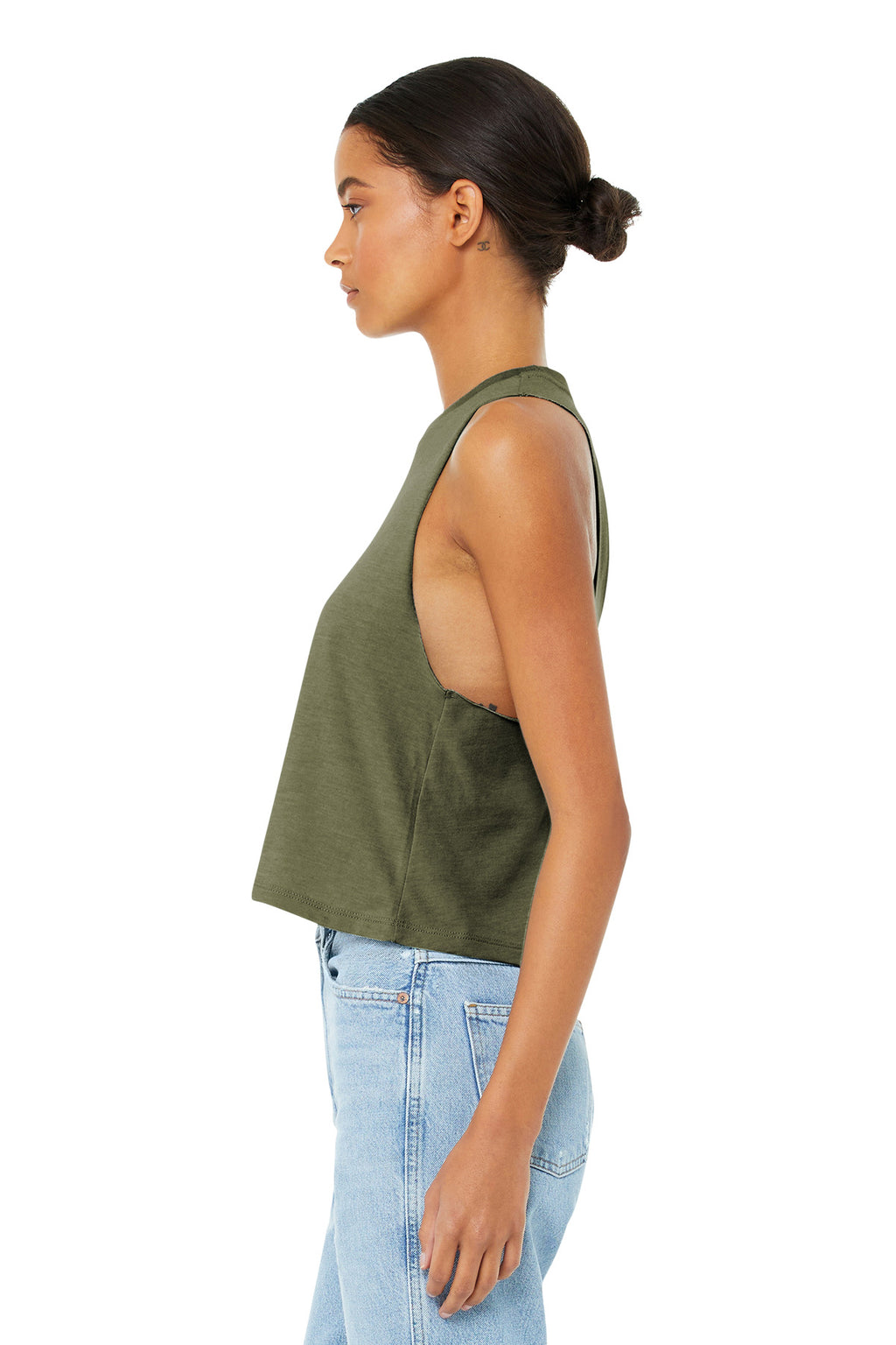 BELLA+CANVAS Women's Racerback Cropped Tank. BC6682 - Heather Olive - side