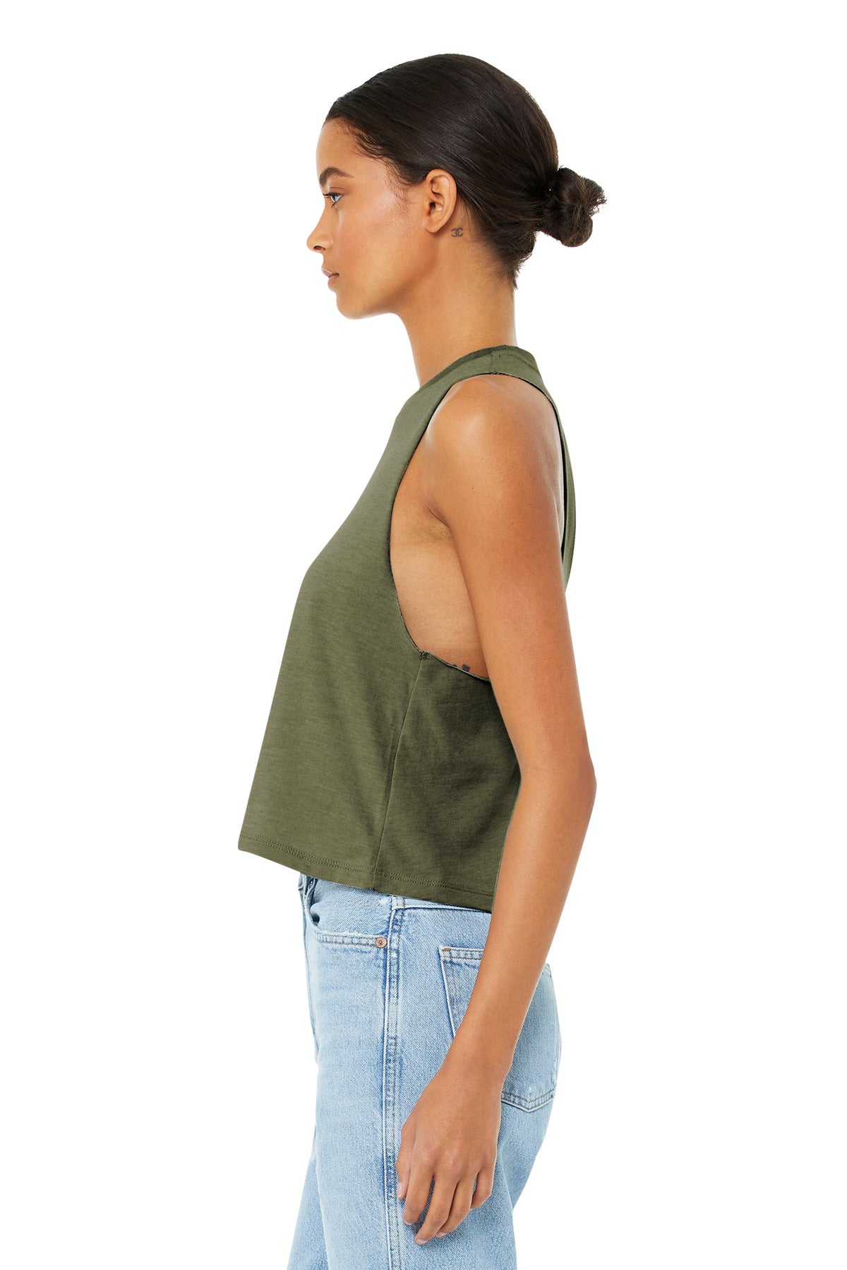 BELLA+CANVAS Women's Racerback Cropped Tank. BC6682 - Heather Olive - side