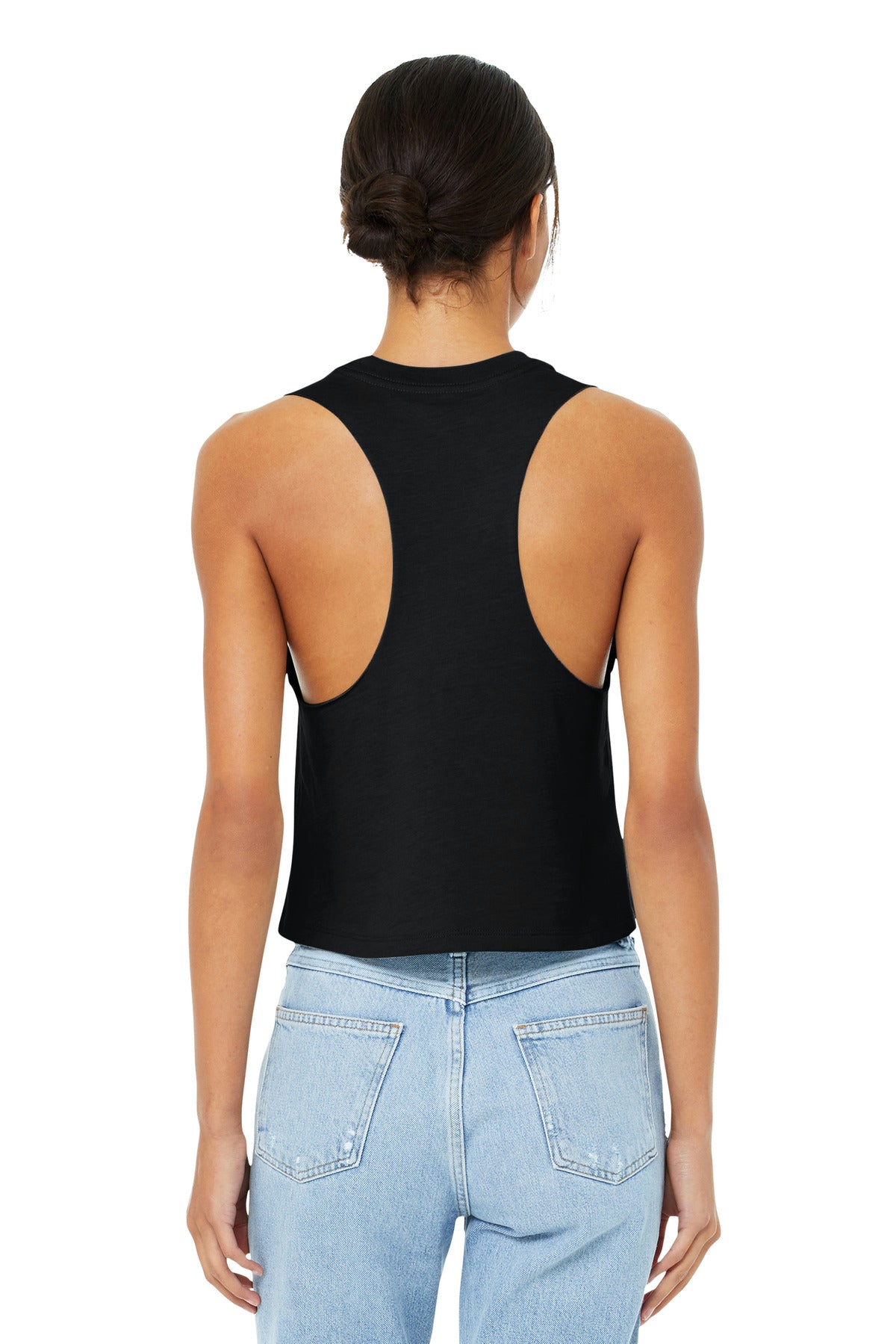 BELLA+CANVAS Women's Racerback Cropped Tank. BC6682 - Solid Black Blend - back