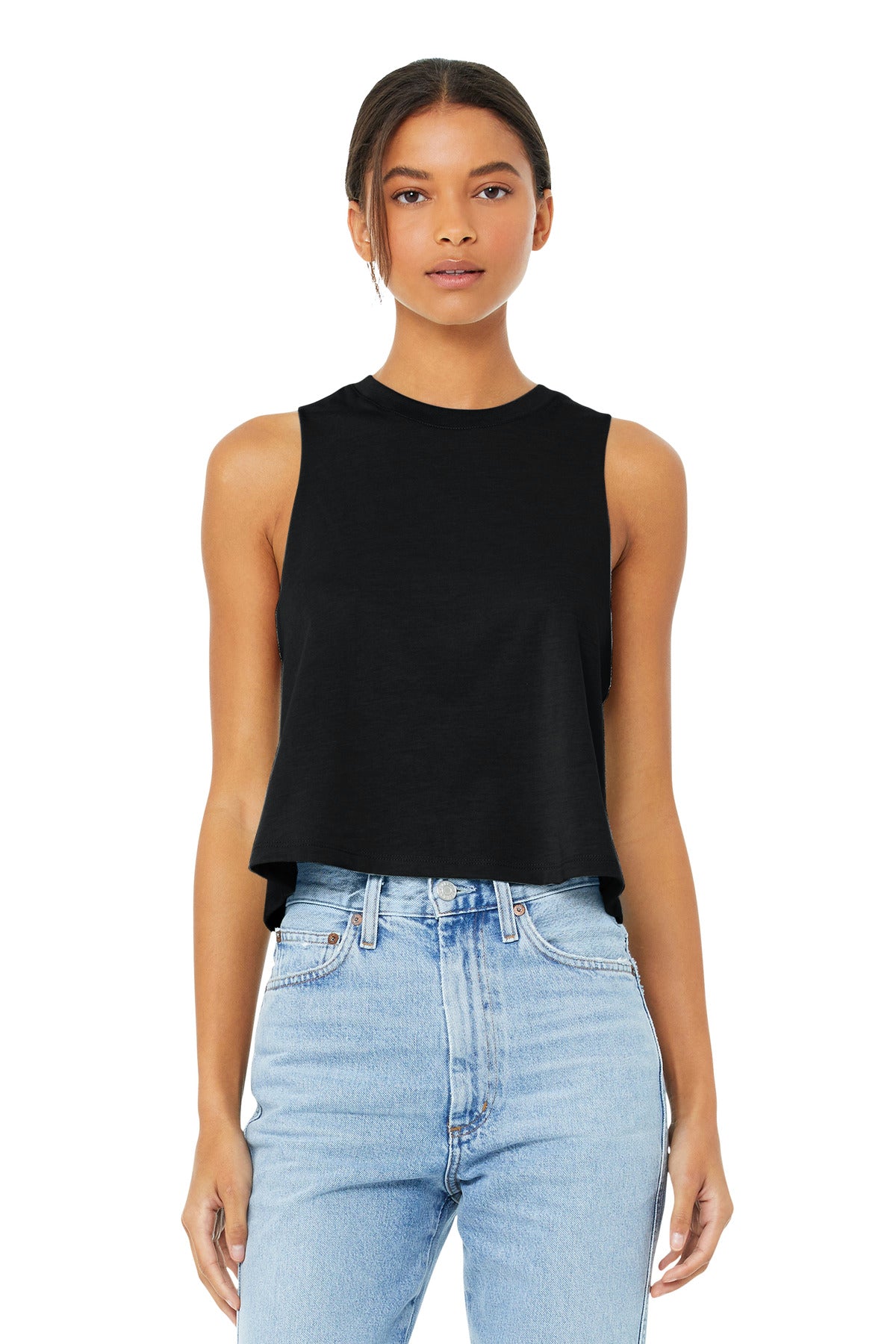 BELLA+CANVAS Women's Racerback Cropped Tank. BC6682 - Solid Black Blend - front