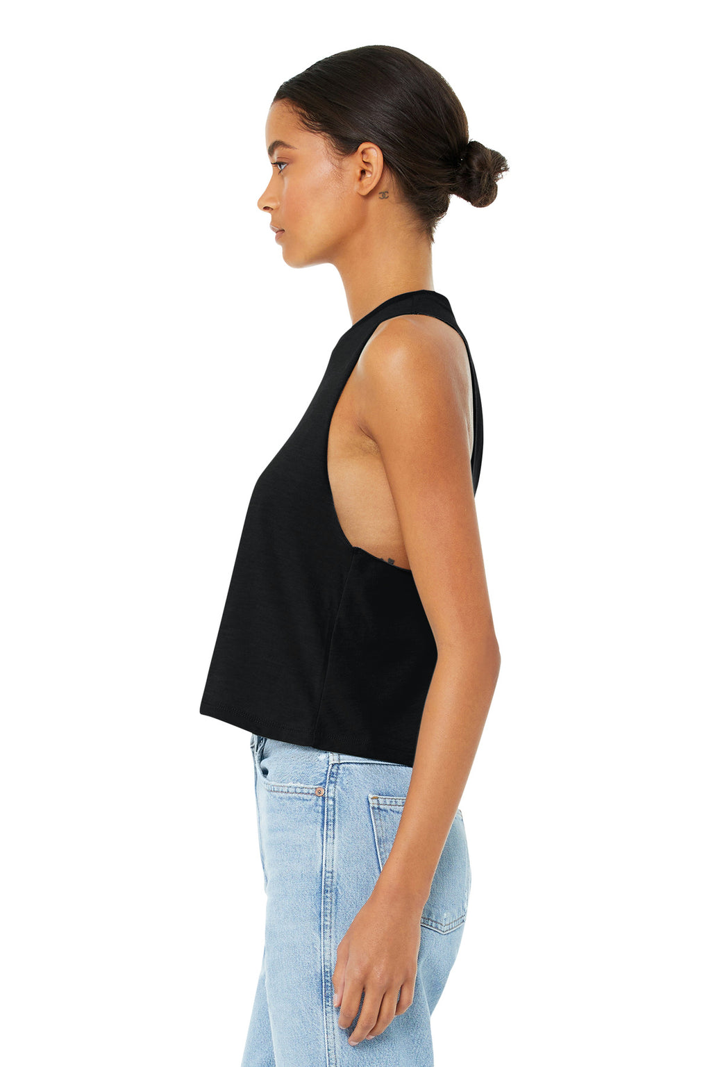 BELLA+CANVAS Women's Racerback Cropped Tank. BC6682 - Solid Black Blend - side
