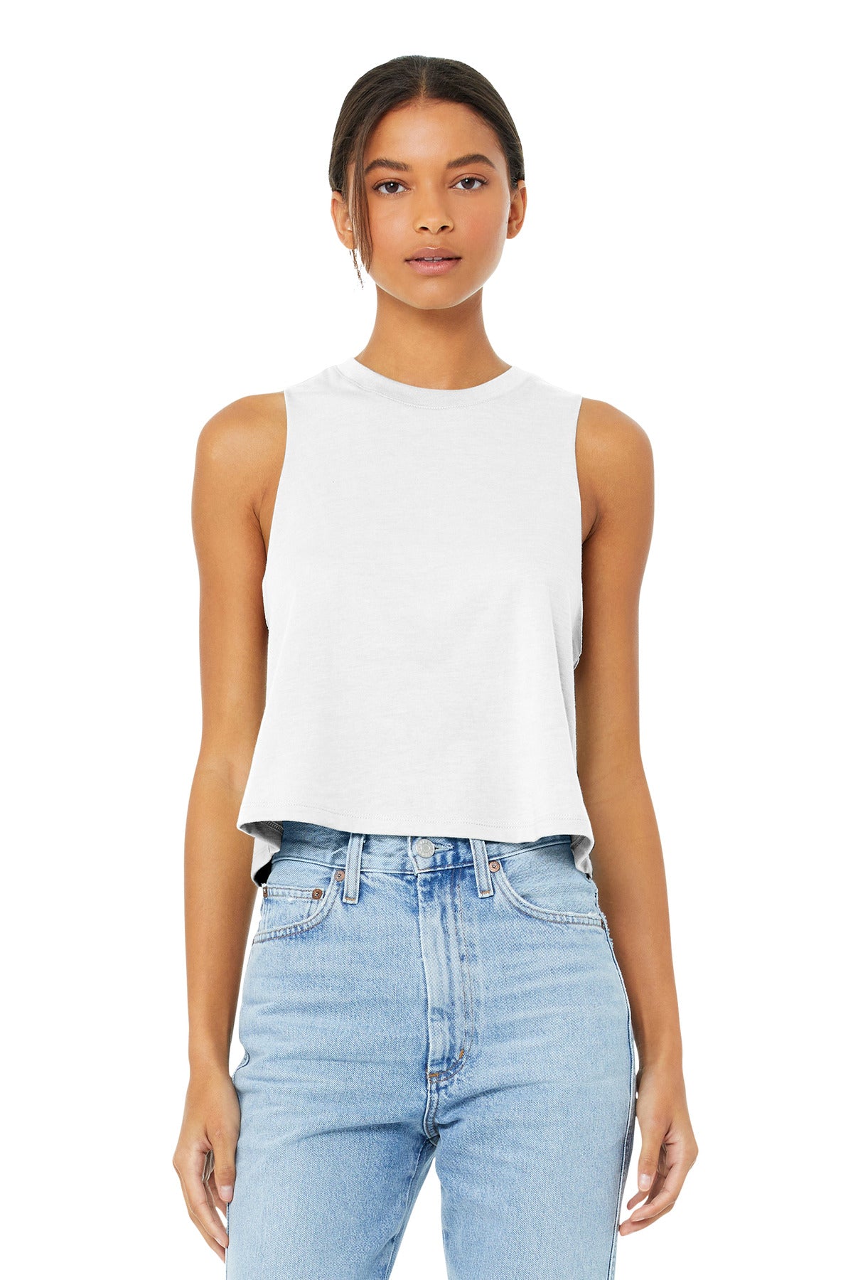 BELLA+CANVAS Women's Racerback Cropped Tank. BC6682 - Solid White Blend - front