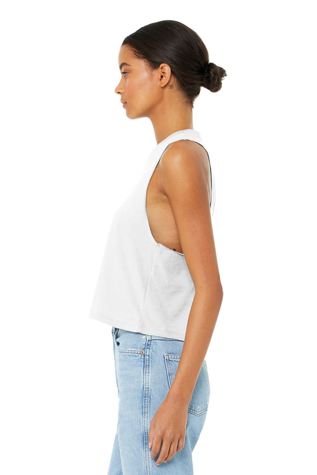 BELLA+CANVAS Women's Racerback Cropped Tank. BC6682 - Solid White Blend - side