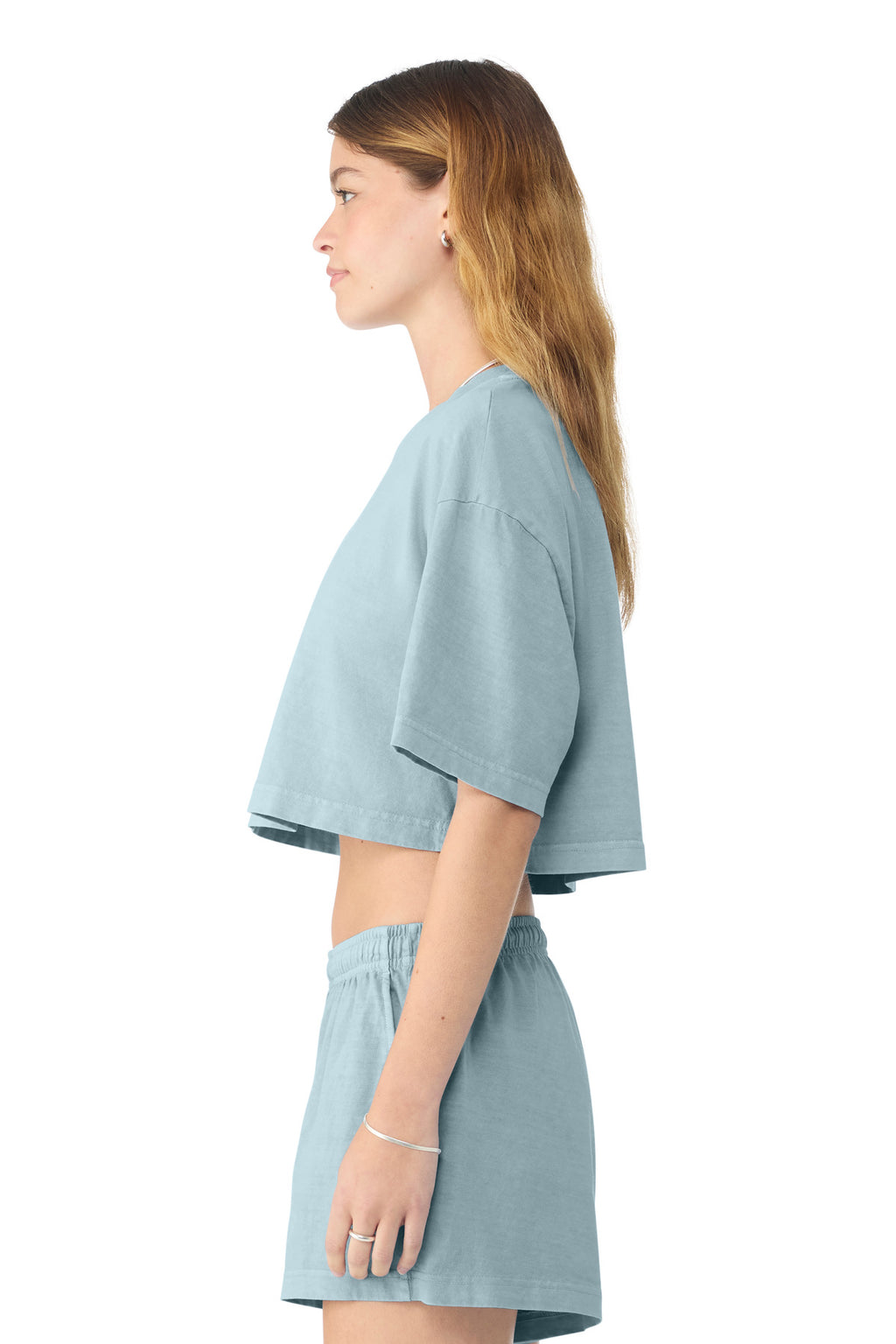 BELLA+CANVAS Women's Heavyweight Garment-Dyed Cropped Tee BC6882GD - Light Washed Denim - side